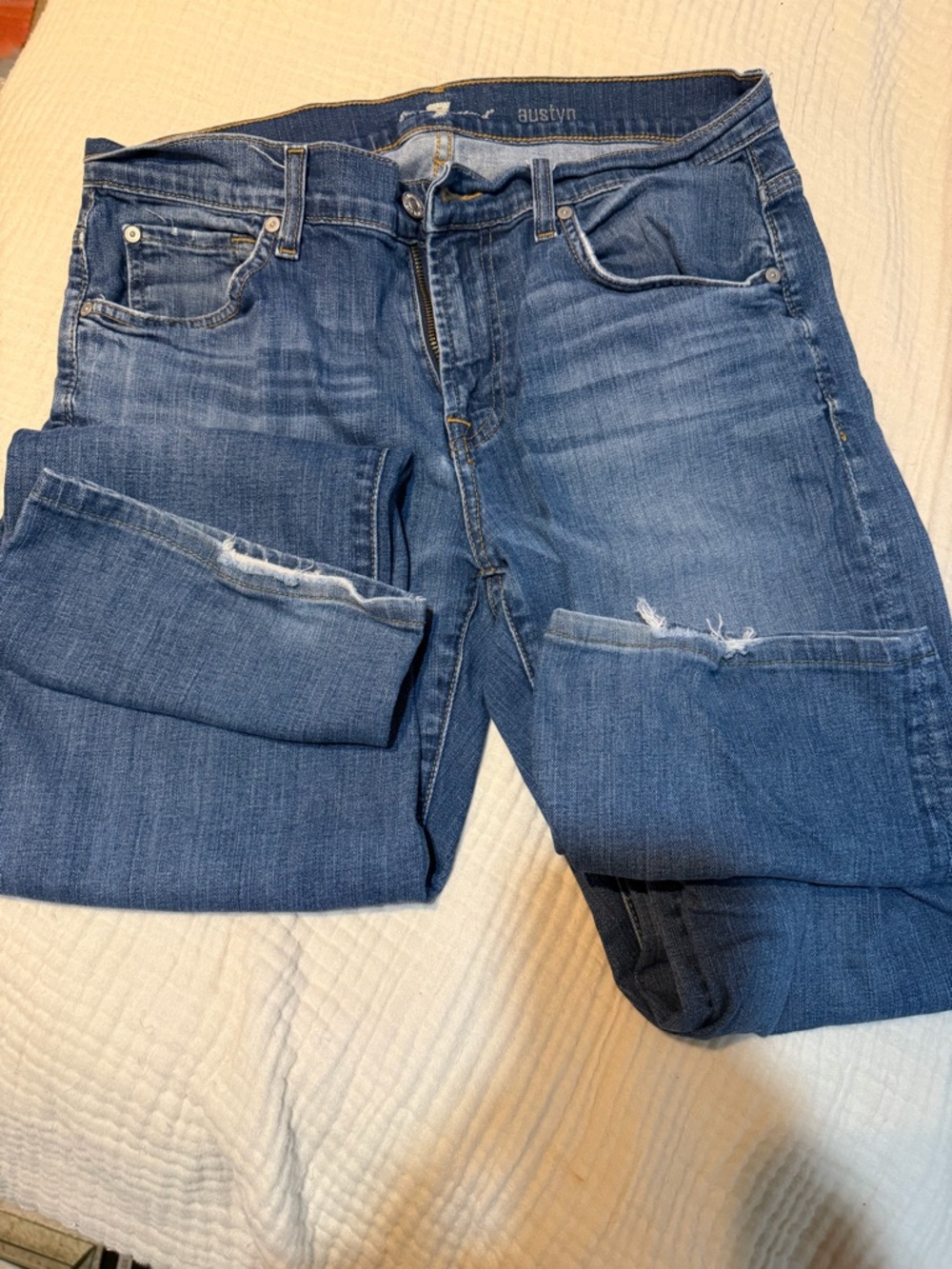 7 For All Mankind Women's Medium Blue Distressed Jeans